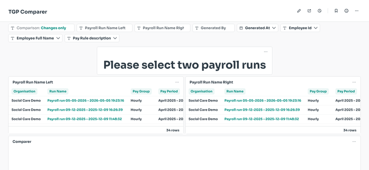Generated At date filter narrowing the latest payroll runs list