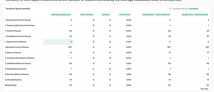 Summarise By dropdown changing the turnover table breakdown
