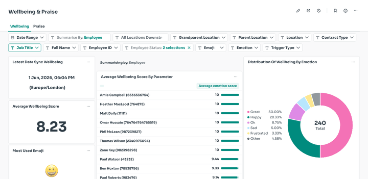 Summarise By dropdown changing the wellbeing breakdown